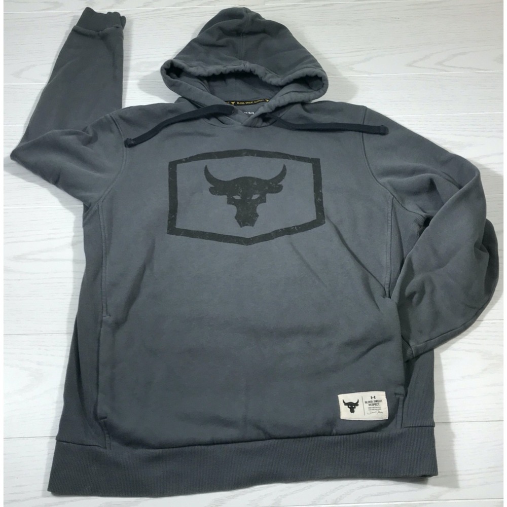 Under Armour Project Rock Blood Sweat Respect Hoodie Men's L Gray Cotton Blend